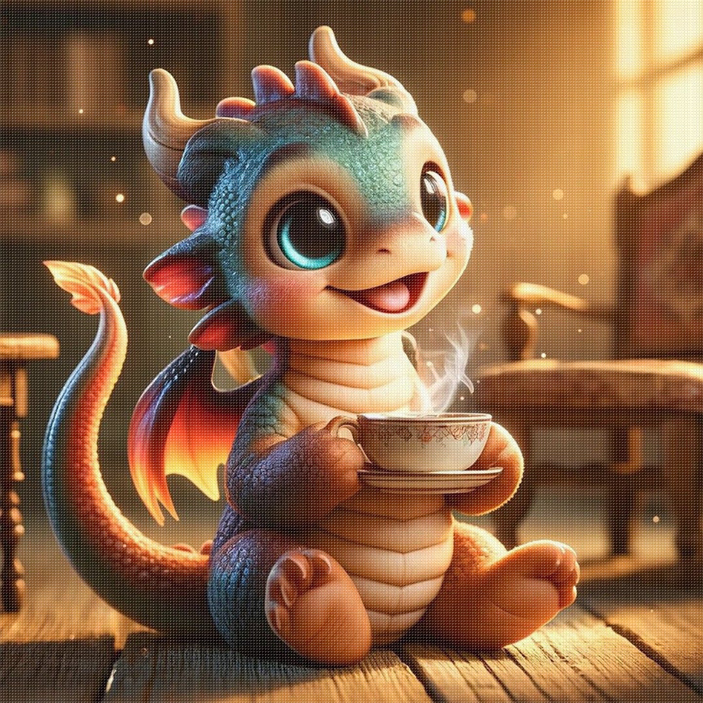 Dragon Drinking Coffee - Full 11CT Stamped Cross Stitch 40x40CM - Huacan