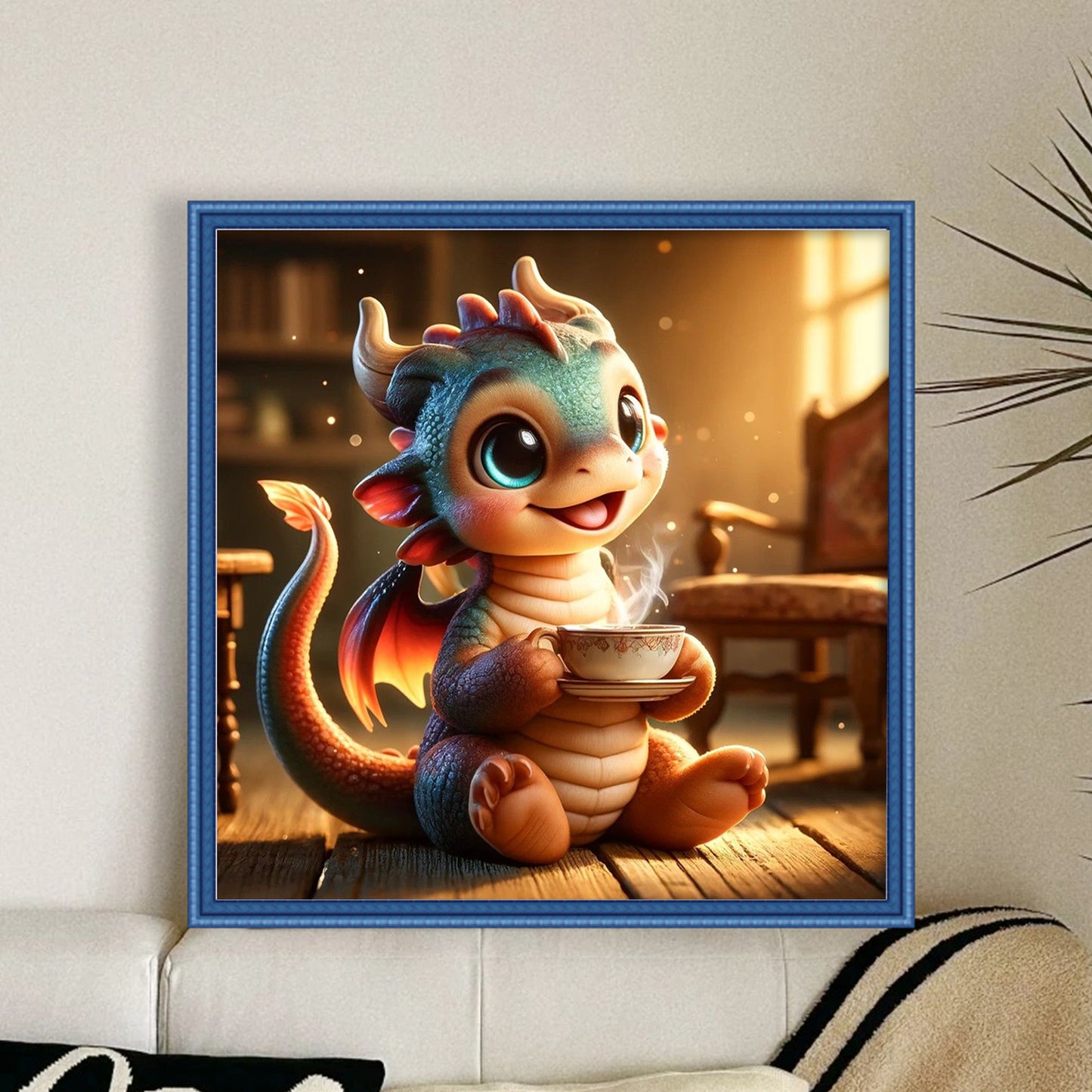 Dragon Drinking Coffee - Full 11CT Stamped Cross Stitch 40x40CM - Huacan
