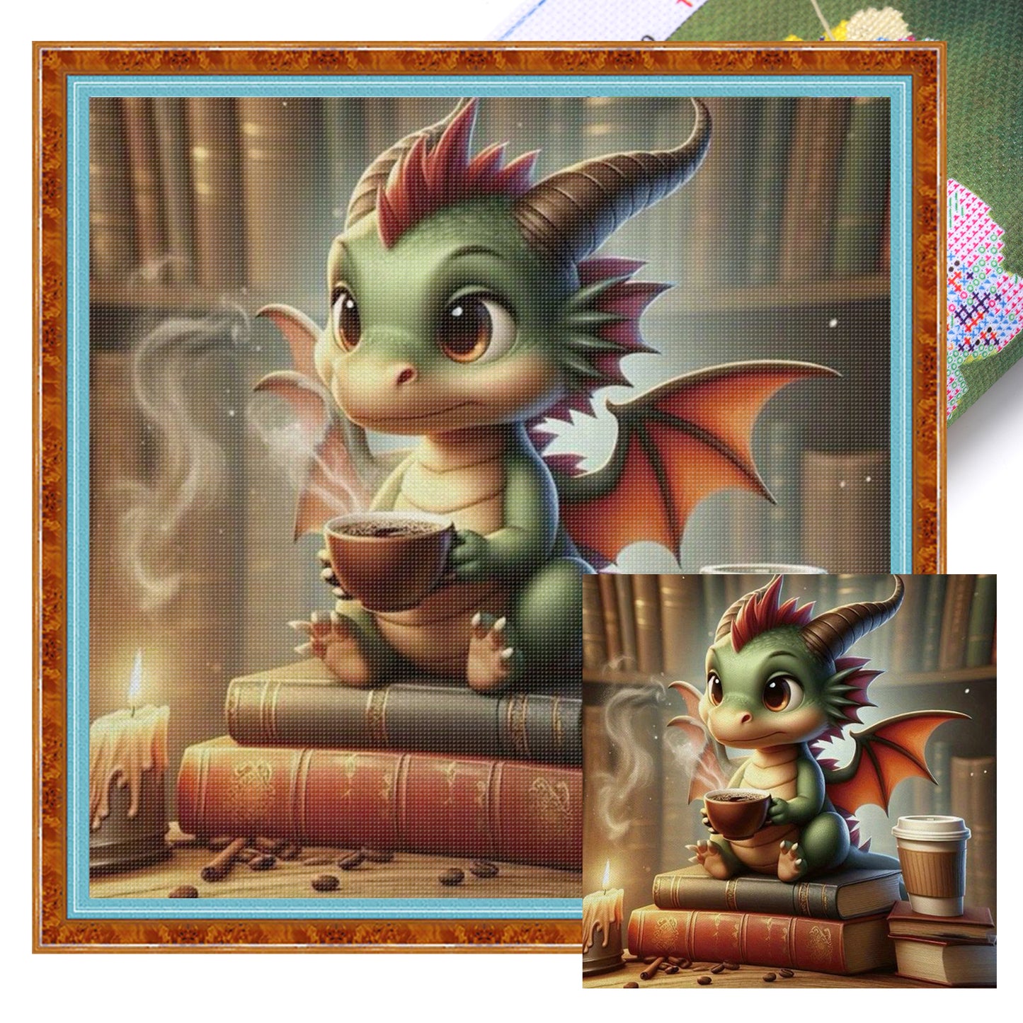Reading Dragon - Full 11CT Stamped Cross Stitch 40x40CM - Huacan