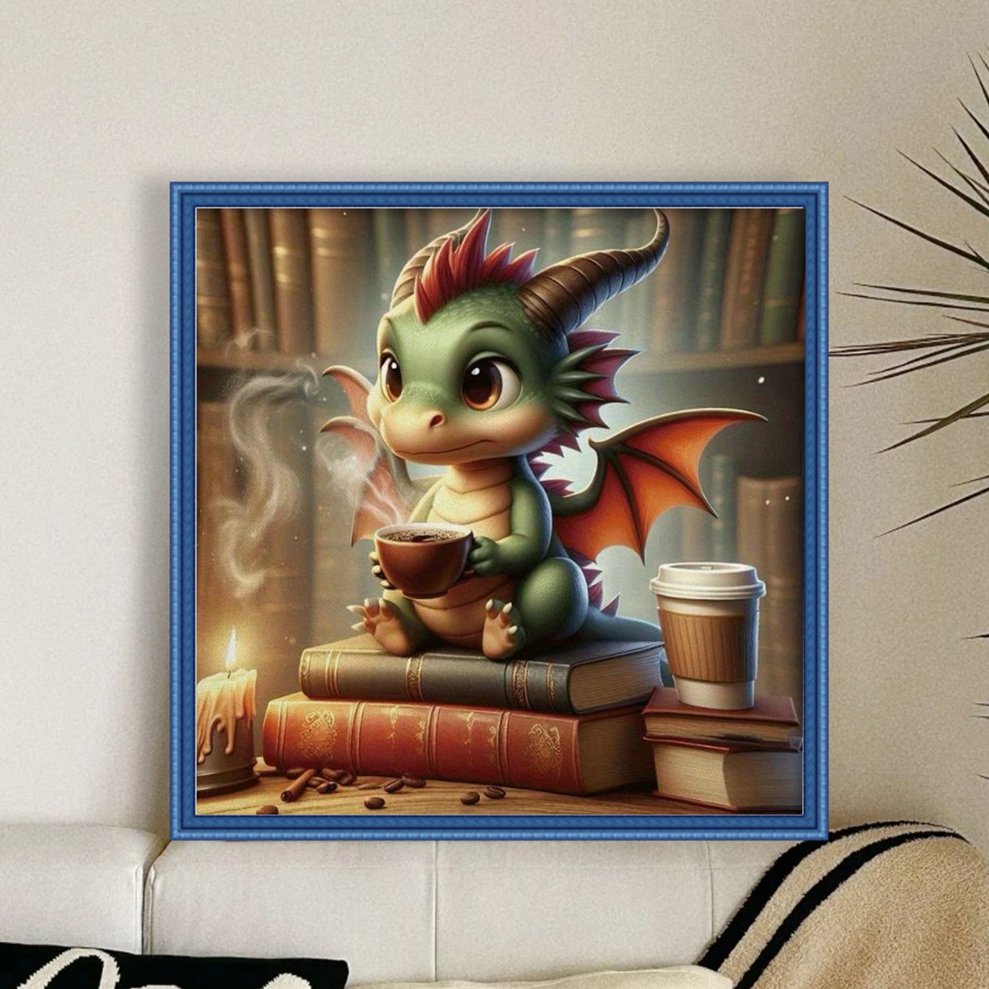 Reading Dragon - Full 11CT Stamped Cross Stitch 40x40CM - Huacan