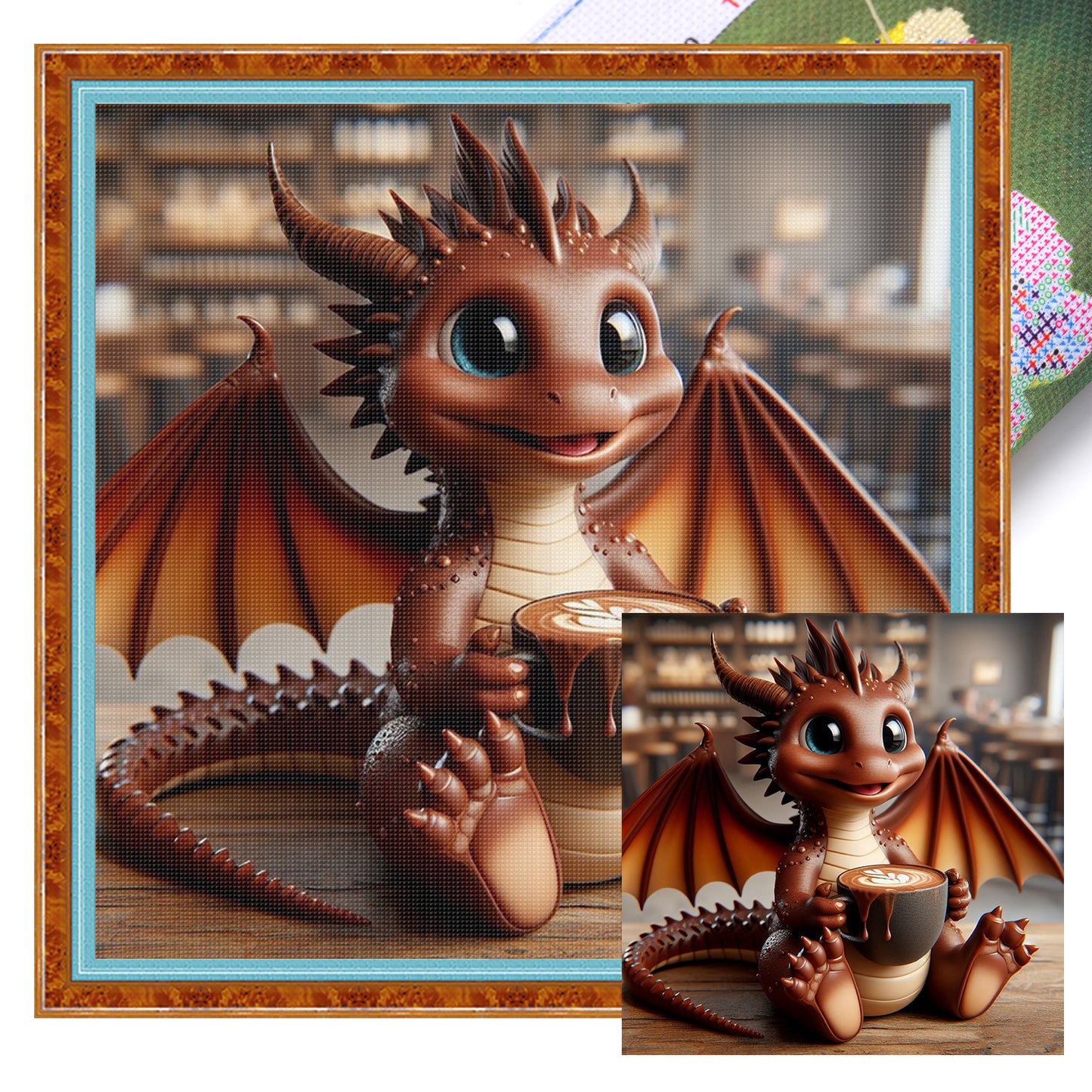 Dragon Drinking Coffee - Full 11CT Stamped Cross Stitch 40x40CM - Huacan