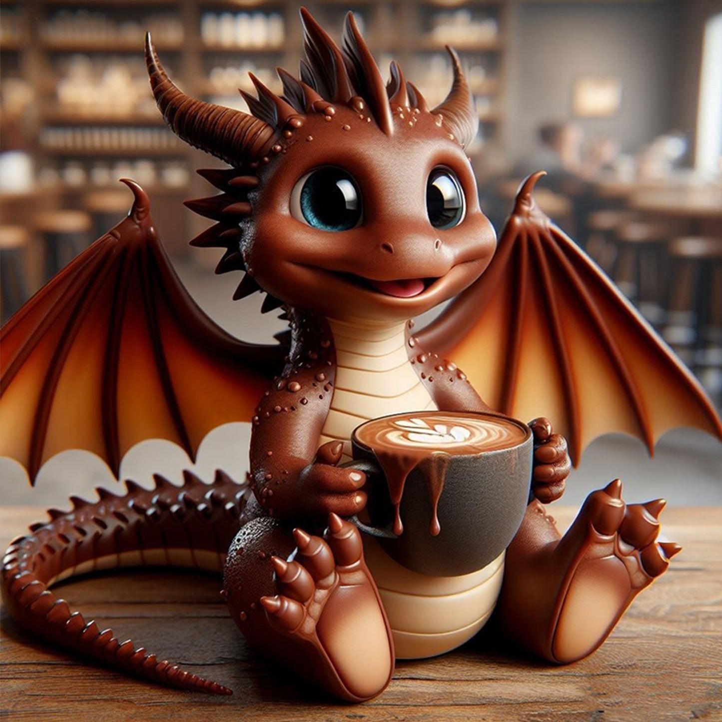 Dragon Drinking Coffee - Full 11CT Stamped Cross Stitch 40x40CM - Huacan