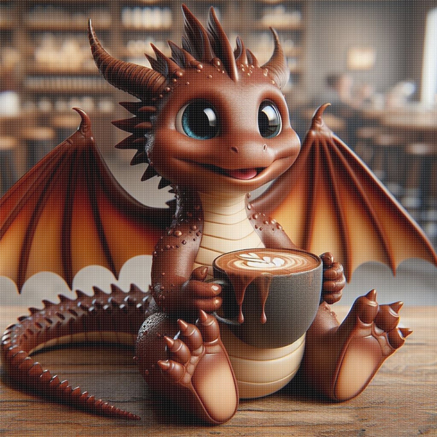 Dragon Drinking Coffee - Full 11CT Stamped Cross Stitch 40x40CM - Huacan