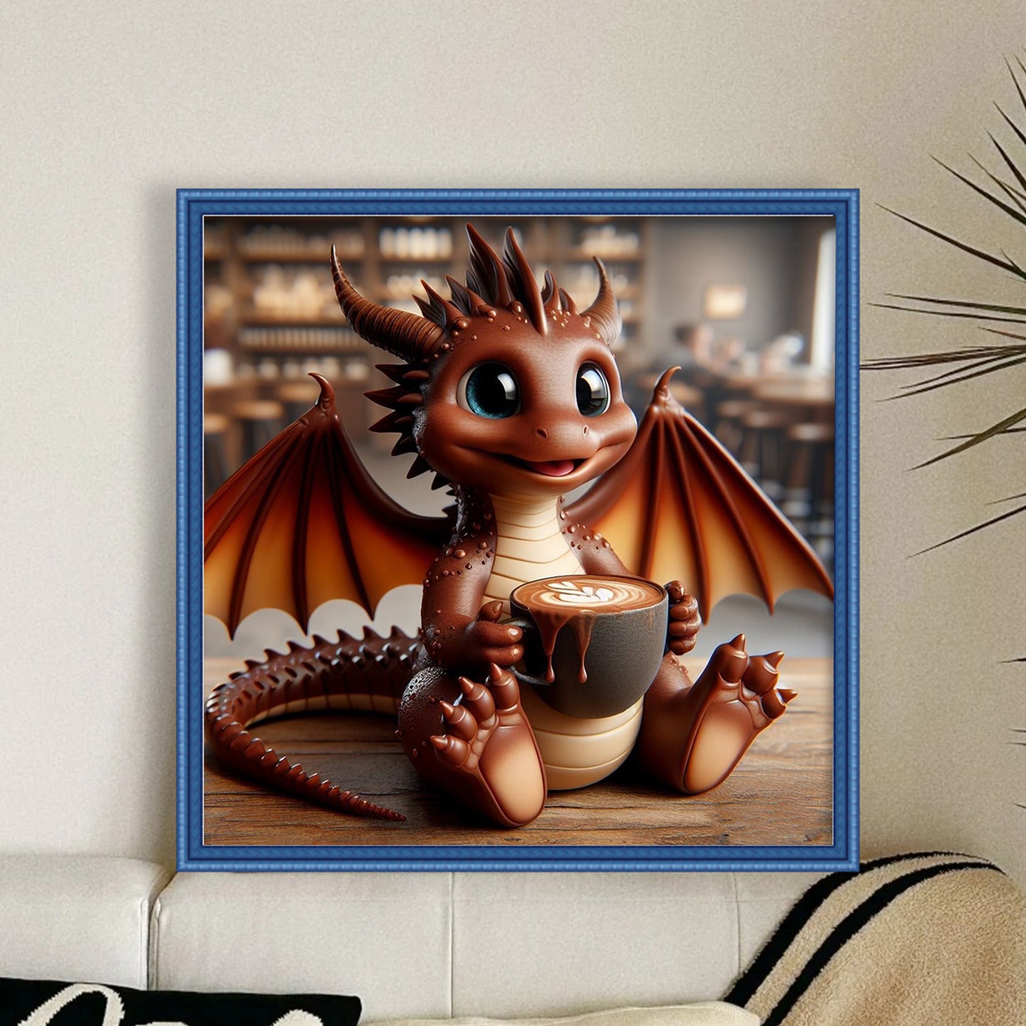 Dragon Drinking Coffee - Full 11CT Stamped Cross Stitch 40x40CM - Huacan