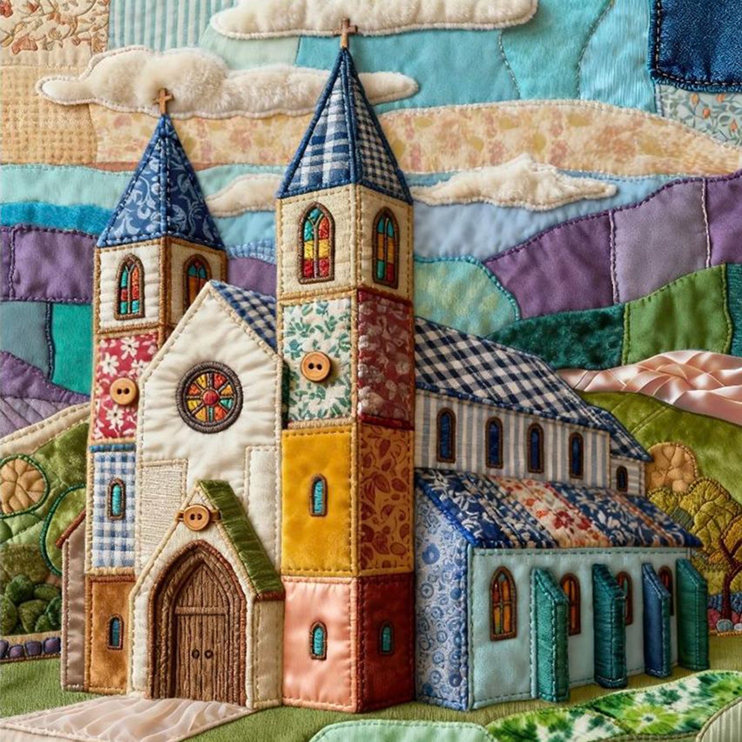 Patchwork Colorful Hut - Full 11CT Stamped Cross Stitch 45x45CM - Huacan