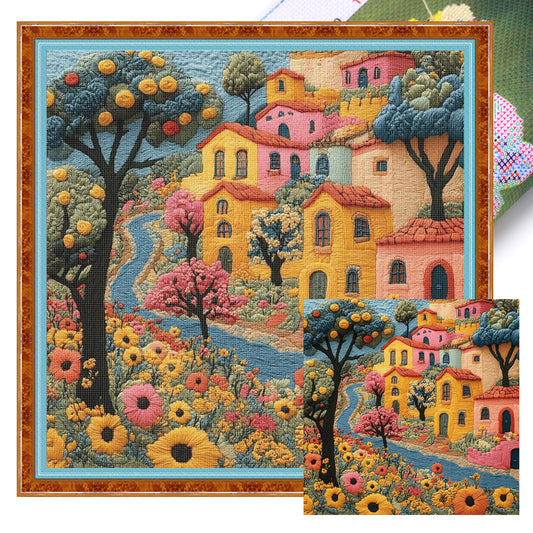 Embroidery Flower Hut - Full 11CT Stamped Cross Stitch 45x45CM - Huacan