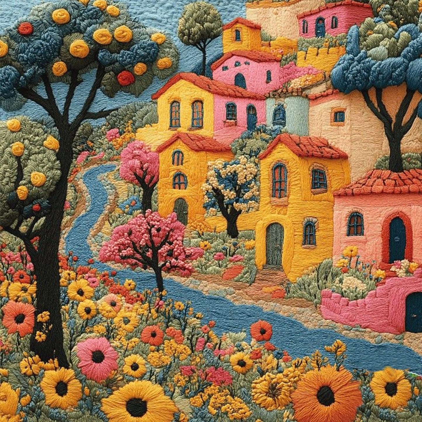 Embroidery Flower Hut - Full 11CT Stamped Cross Stitch 45x45CM - Huacan