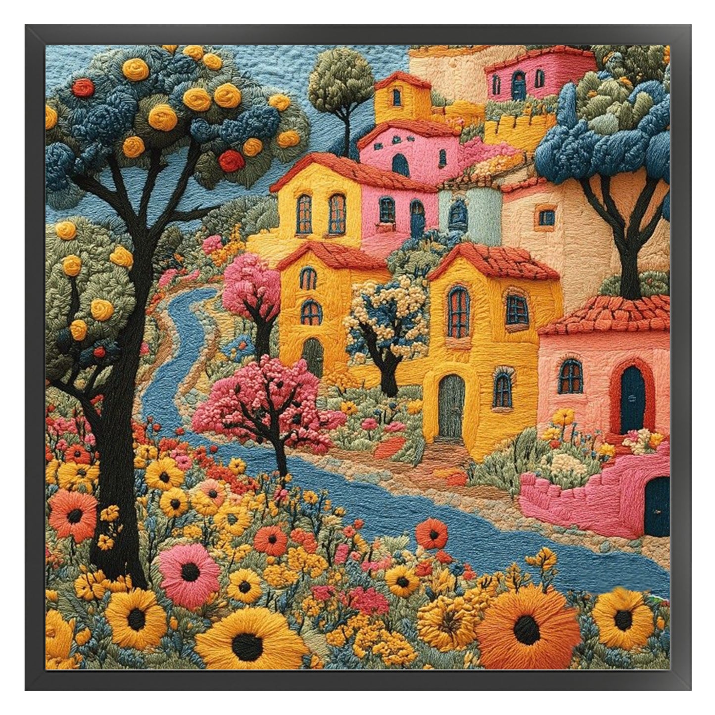 Embroidery Flower Hut - Full 11CT Stamped Cross Stitch 45x45CM - Huacan