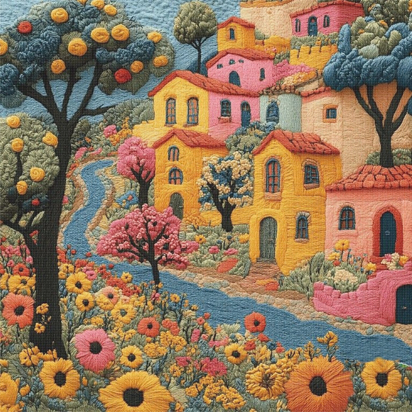 Embroidery Flower Hut - Full 11CT Stamped Cross Stitch 45x45CM - Huacan