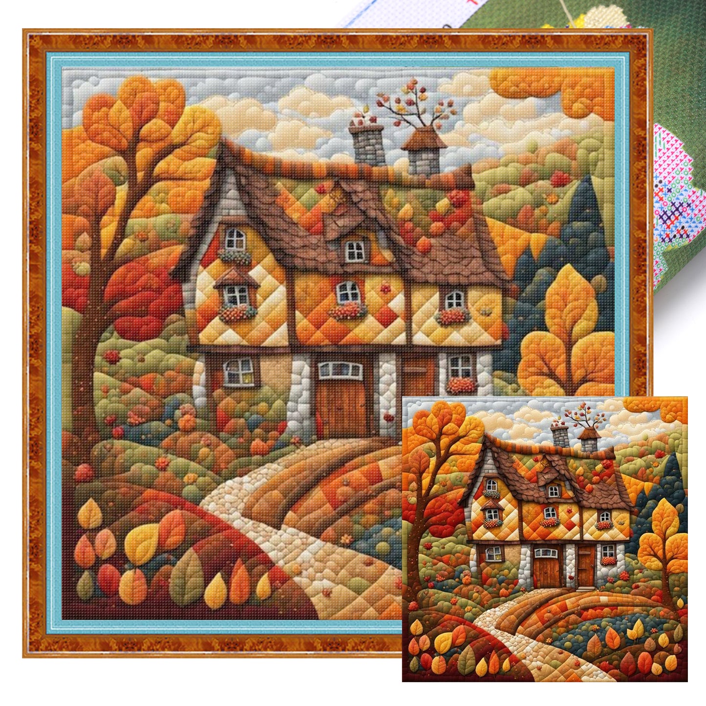 Autumn Hut - Full 11CT Stamped Cross Stitch 45x45CM - Huacan