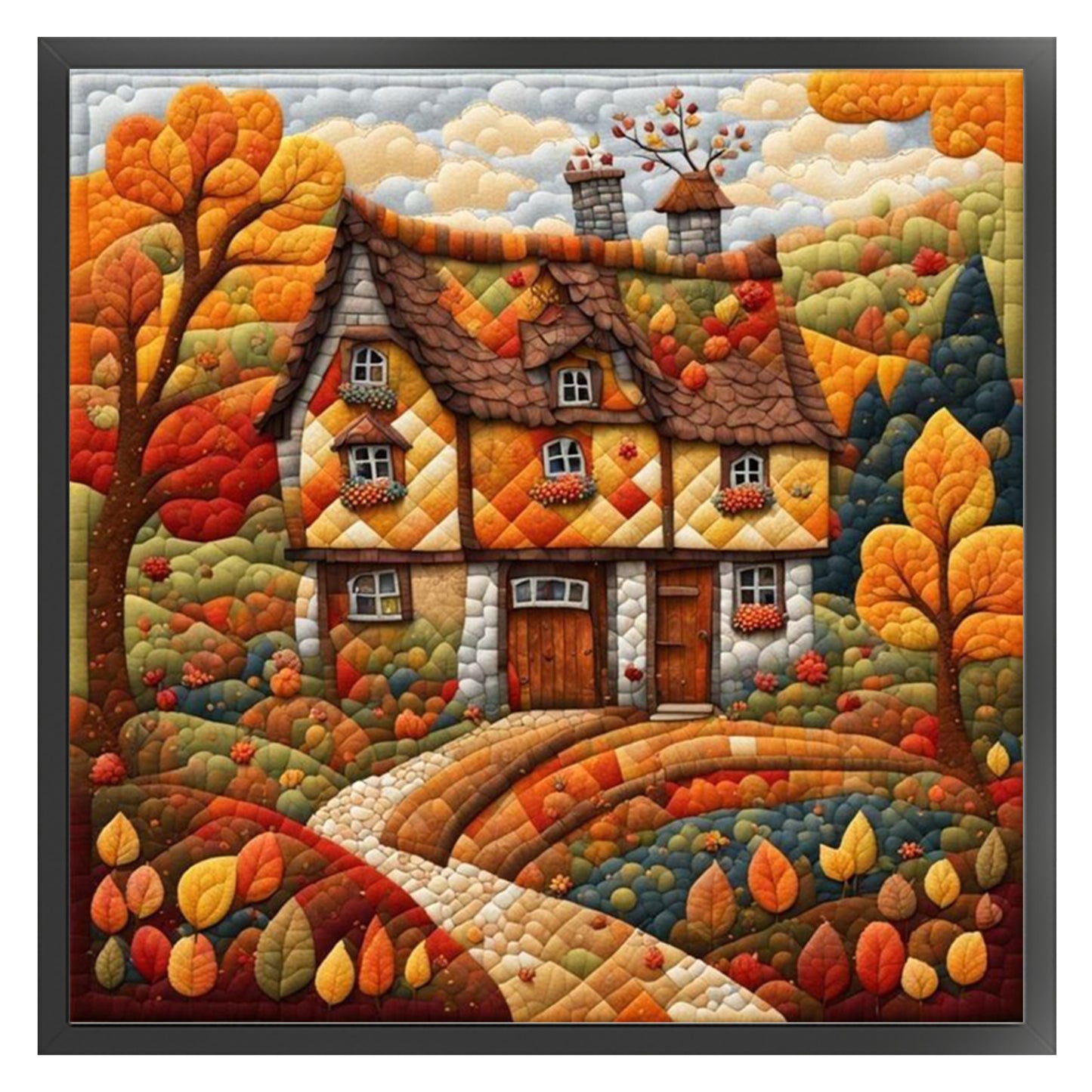 Autumn Hut - Full 11CT Stamped Cross Stitch 45x45CM - Huacan