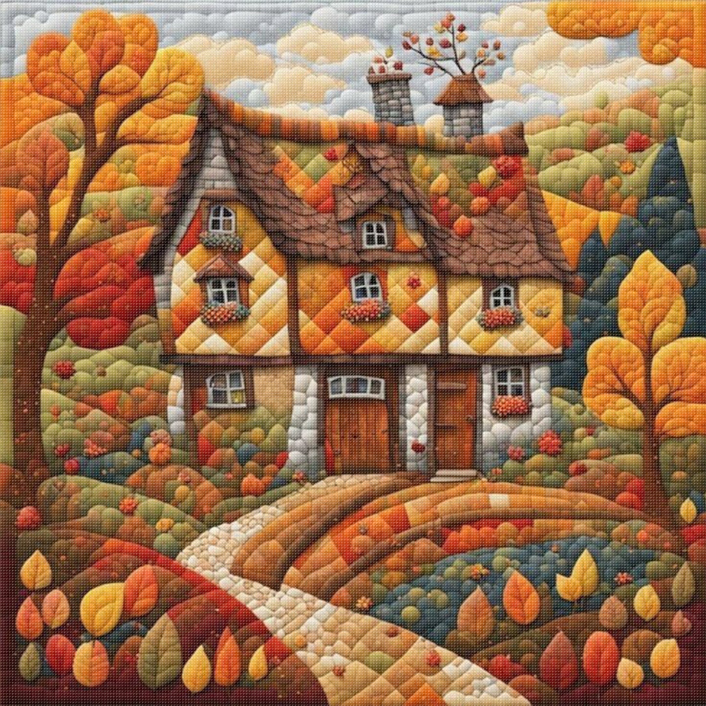 Autumn Hut - Full 11CT Stamped Cross Stitch 45x45CM - Huacan