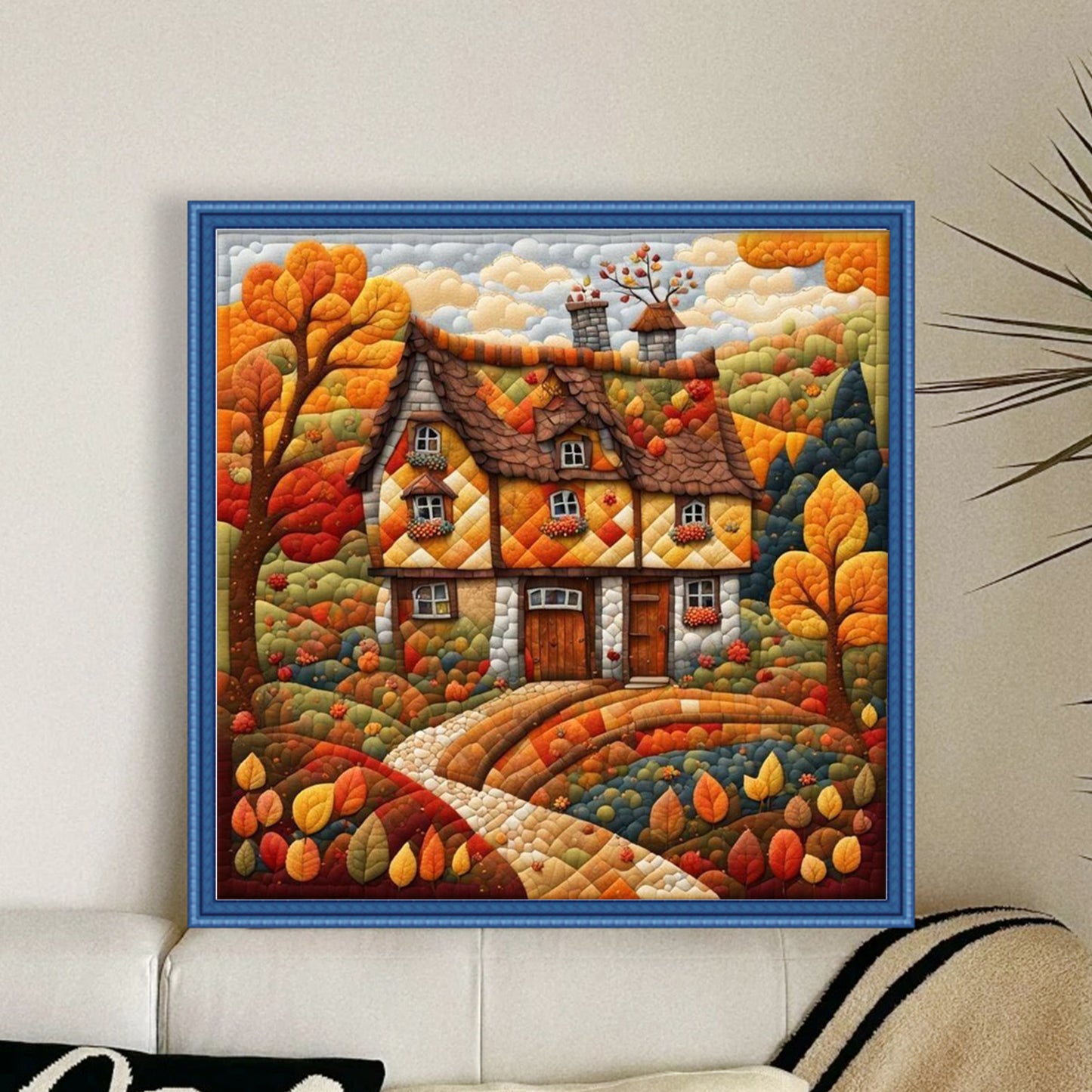 Autumn Hut - Full 11CT Stamped Cross Stitch 45x45CM - Huacan