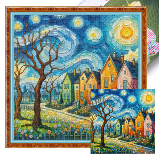 Colorful Hut - Full 11CT Stamped Cross Stitch 45x45CM - Huacan