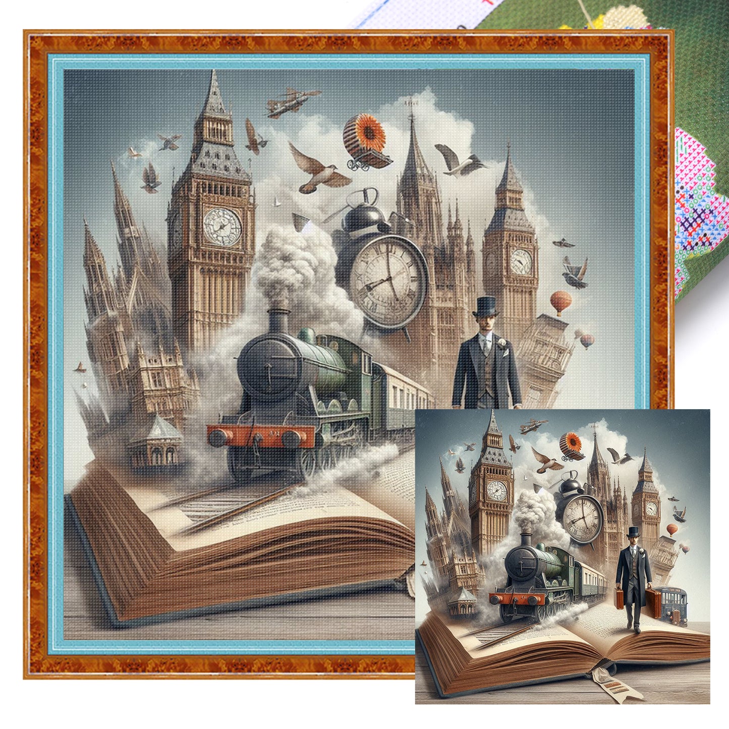 Train In Book - Full 11CT Stamped Cross Stitch 45x45CM - Huacan