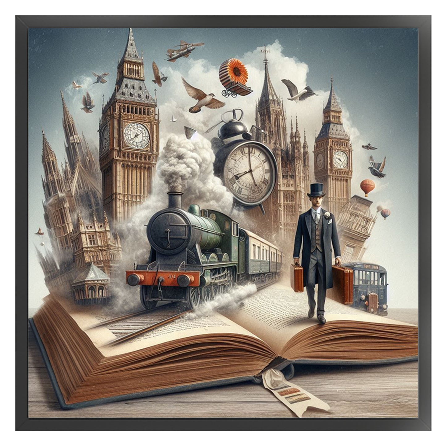 Train In Book - Full 11CT Stamped Cross Stitch 45x45CM - Huacan