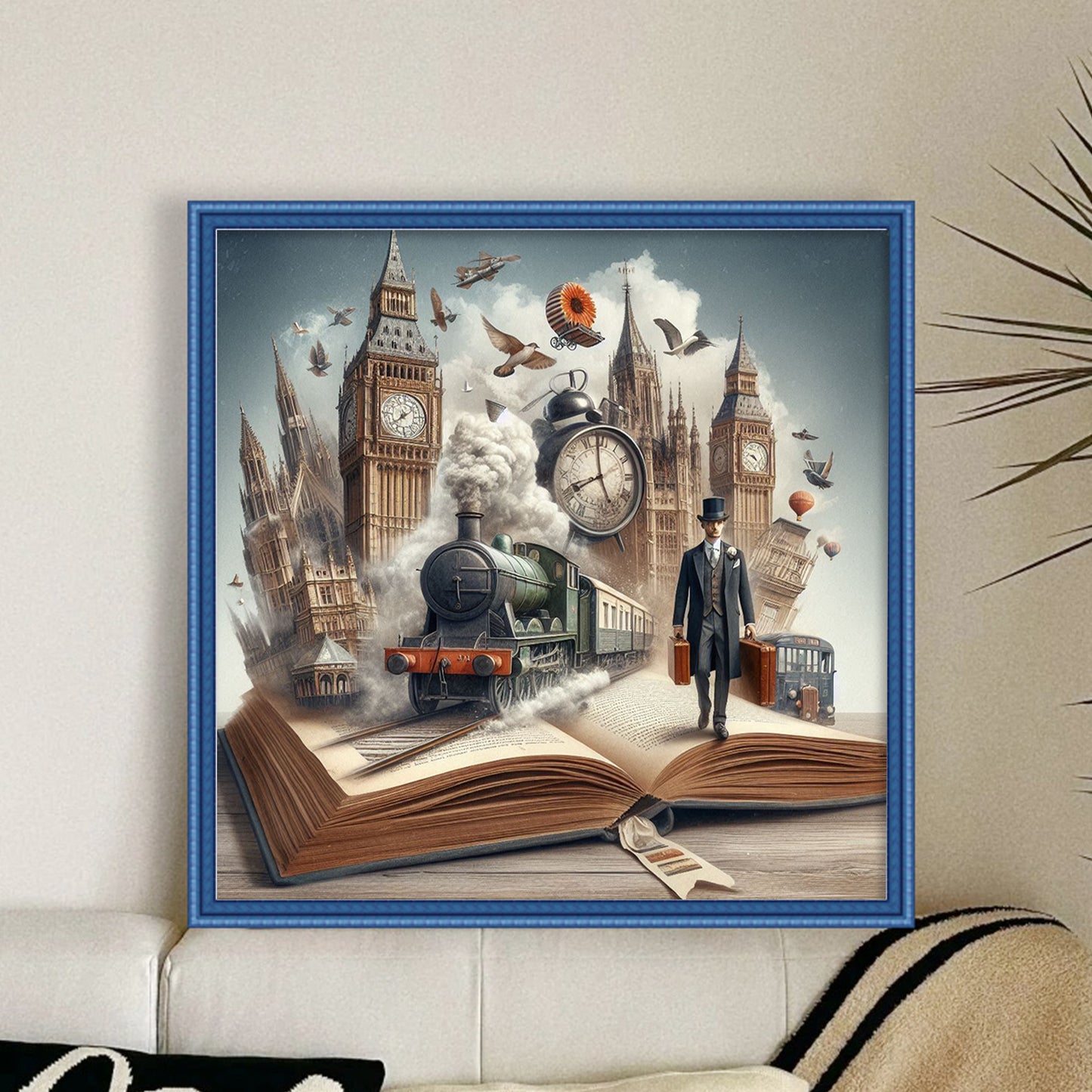 Train In Book - Full 11CT Stamped Cross Stitch 45x45CM - Huacan