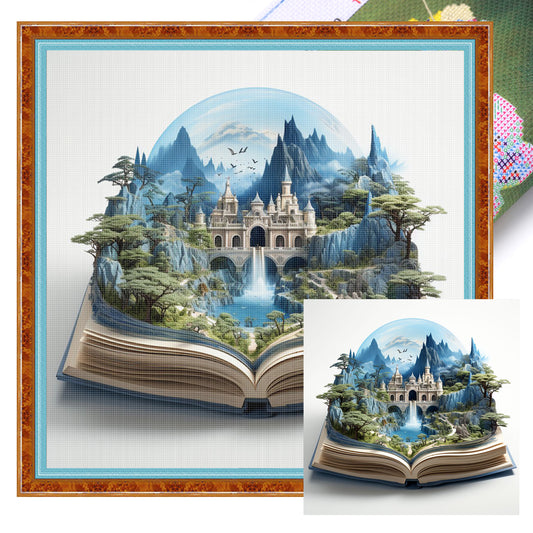 Scenery In Book - Full 11CT Stamped Cross Stitch 45x45CM - Huacan