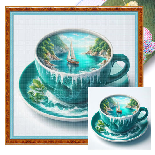 Water Cup Scenery - Full 11CT Stamped Cross Stitch 45x45CM - Huacan