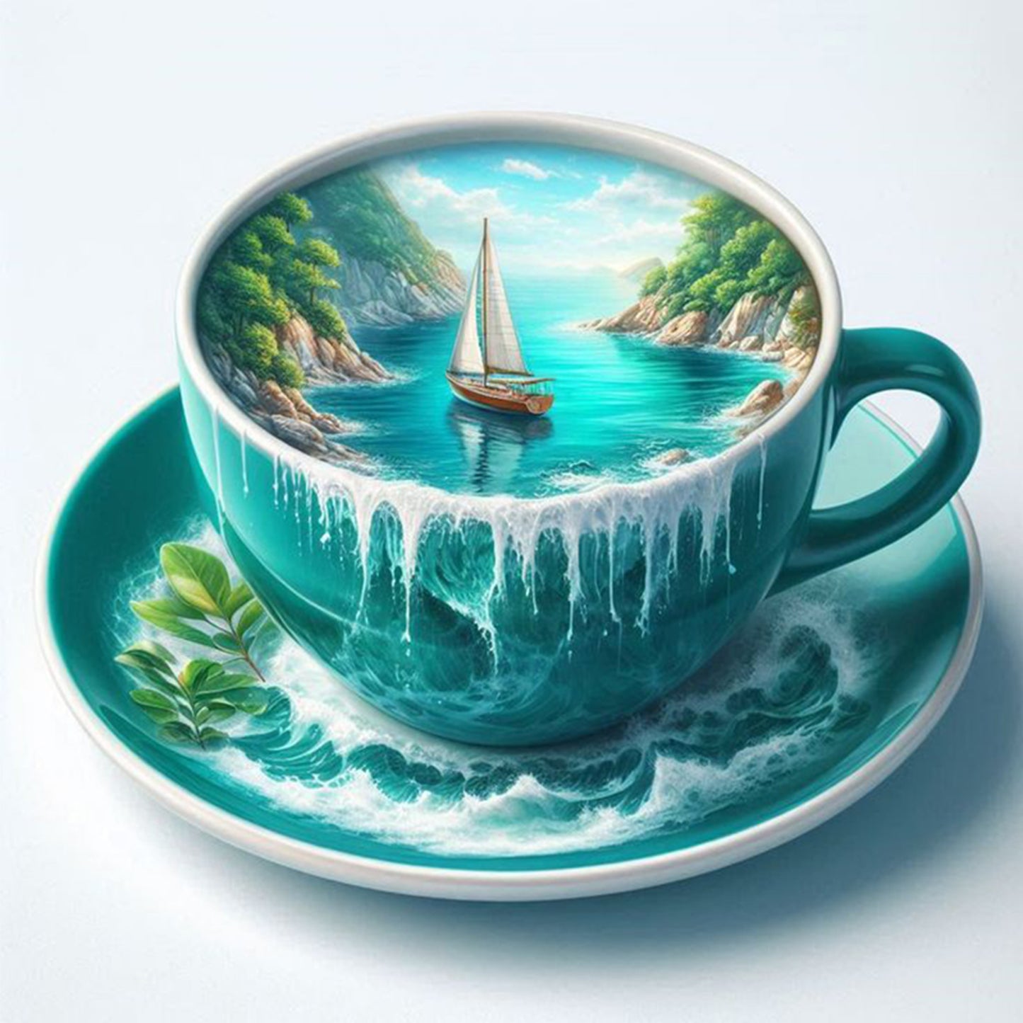 Water Cup Scenery - Full 11CT Stamped Cross Stitch 45x45CM - Huacan