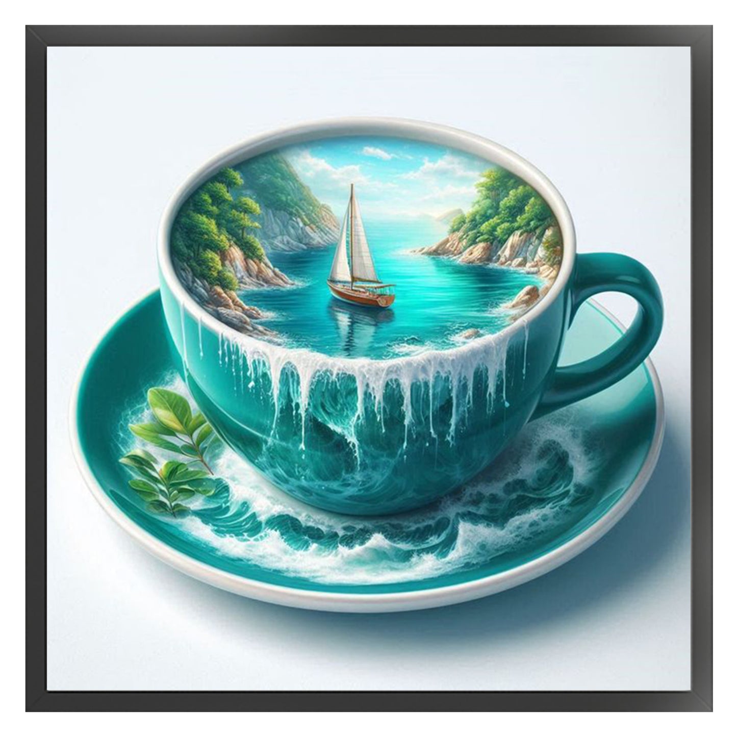 Water Cup Scenery - Full 11CT Stamped Cross Stitch 45x45CM - Huacan