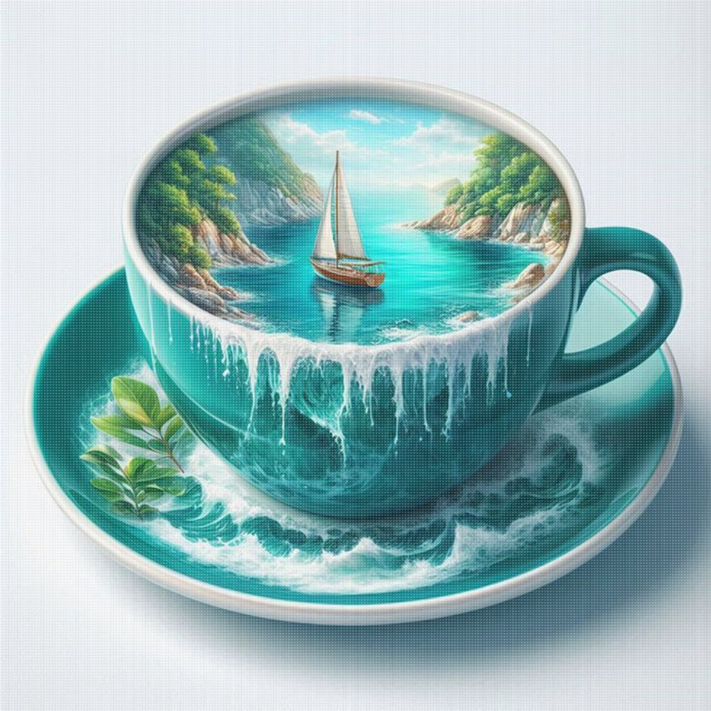 Water Cup Scenery - Full 11CT Stamped Cross Stitch 45x45CM - Huacan