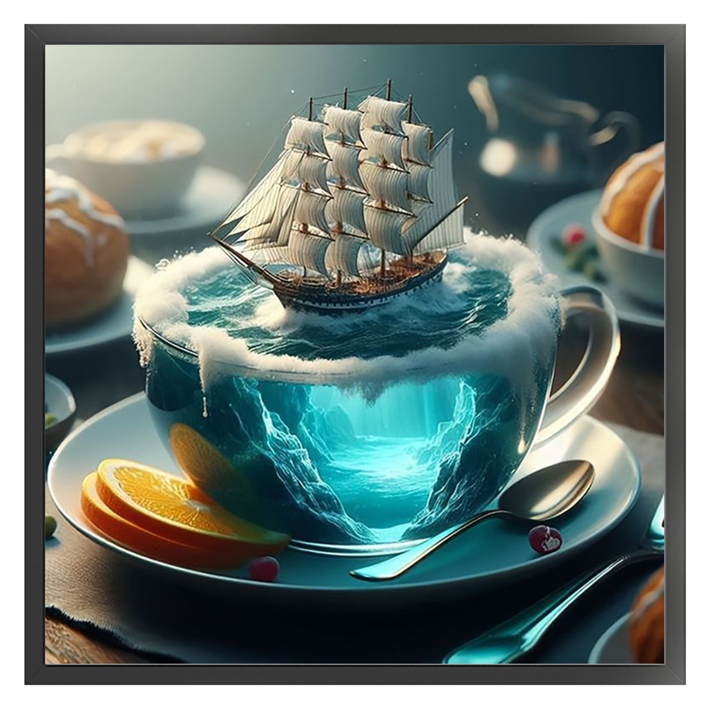 Water Cup Scenery - Sailboat - Full 11CT Stamped Cross Stitch 45x45CM - Huacan