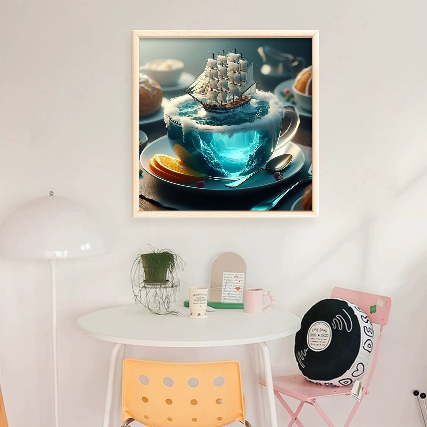 Water Cup Scenery - Sailboat - Full 11CT Stamped Cross Stitch 45x45CM - Huacan