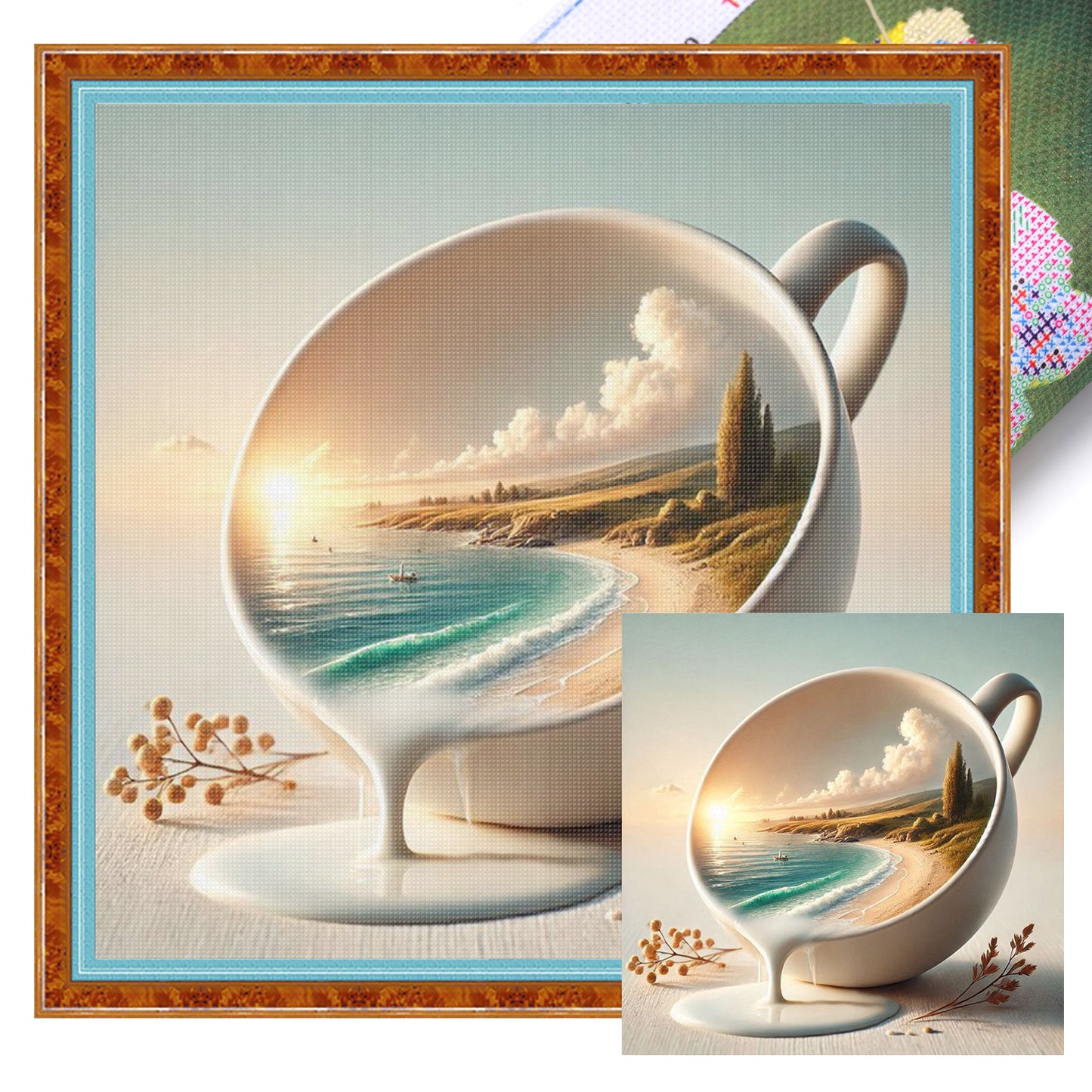 Water Cup Scenery - Seaside - Full 11CT Stamped Cross Stitch 45x45CM - Huacan