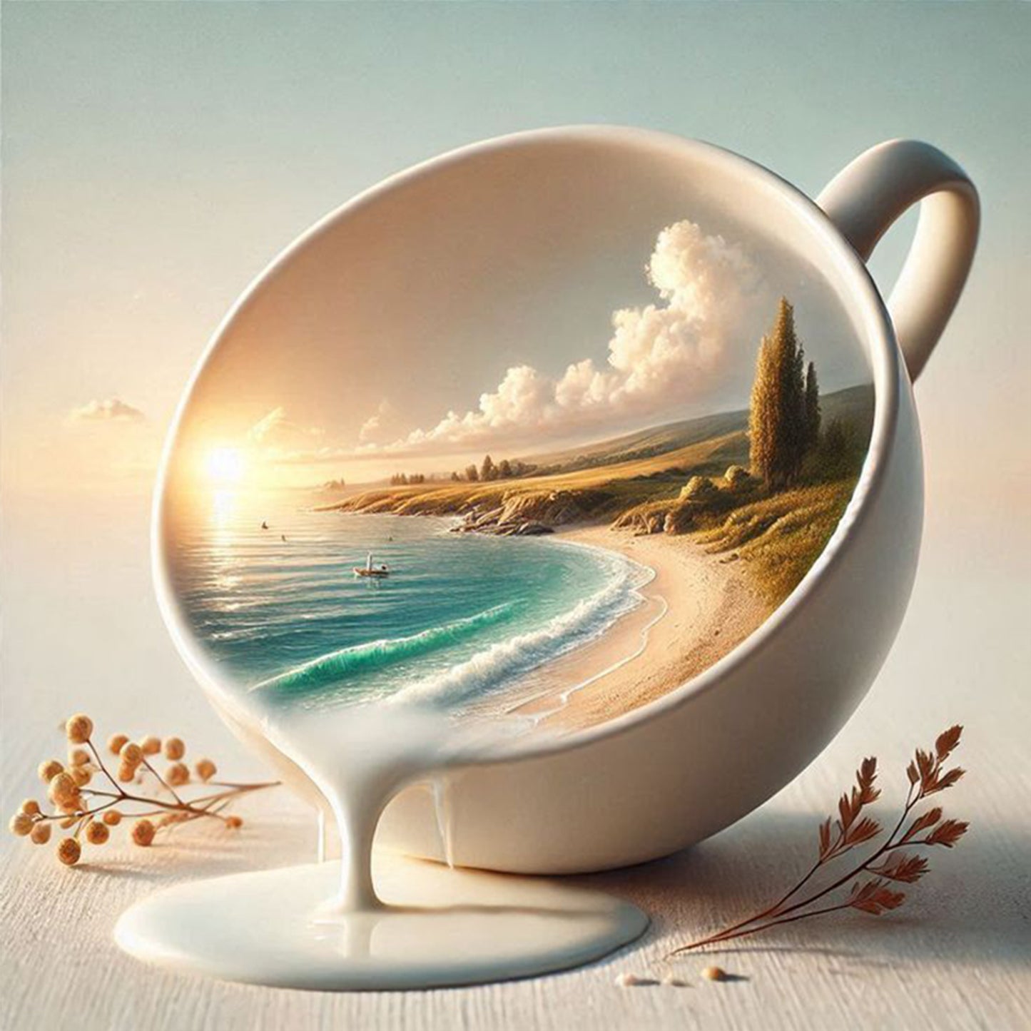 Water Cup Scenery - Seaside - Full 11CT Stamped Cross Stitch 45x45CM - Huacan