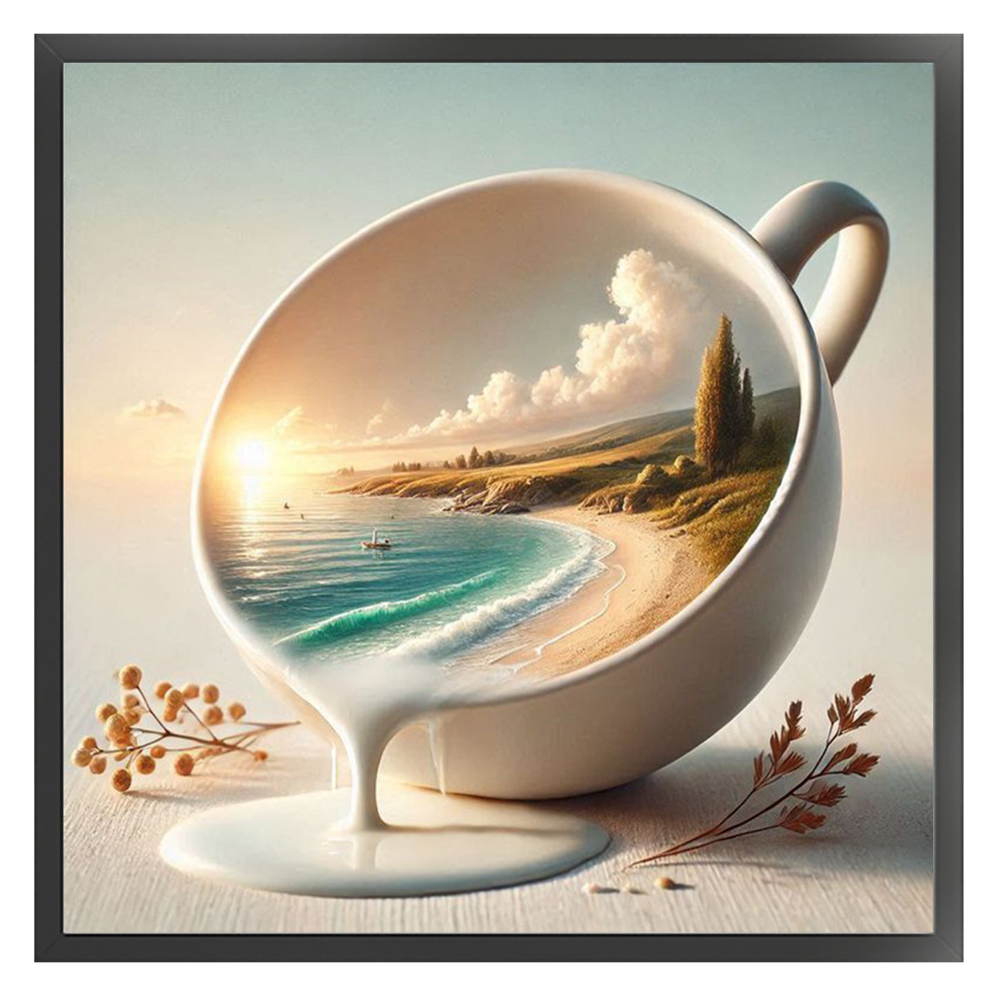 Water Cup Scenery - Seaside - Full 11CT Stamped Cross Stitch 45x45CM - Huacan