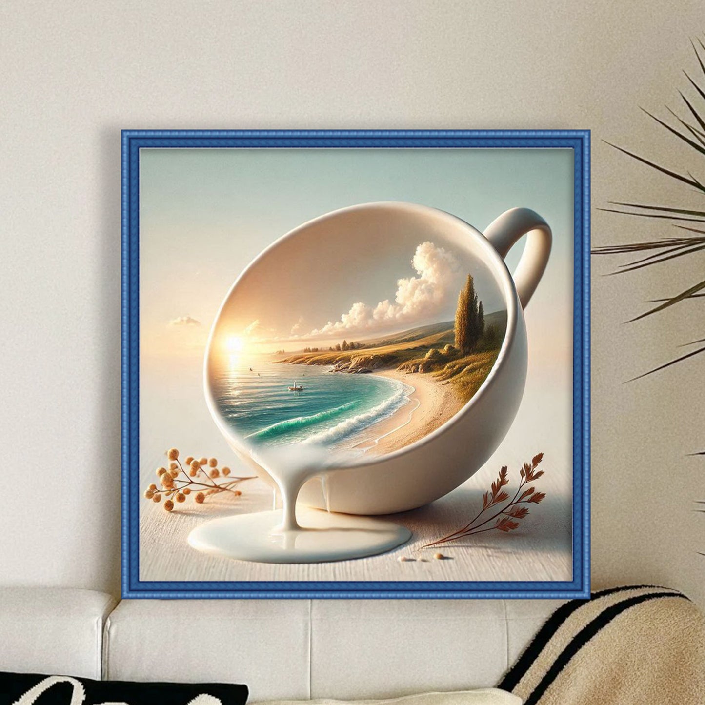 Water Cup Scenery - Seaside - Full 11CT Stamped Cross Stitch 45x45CM - Huacan