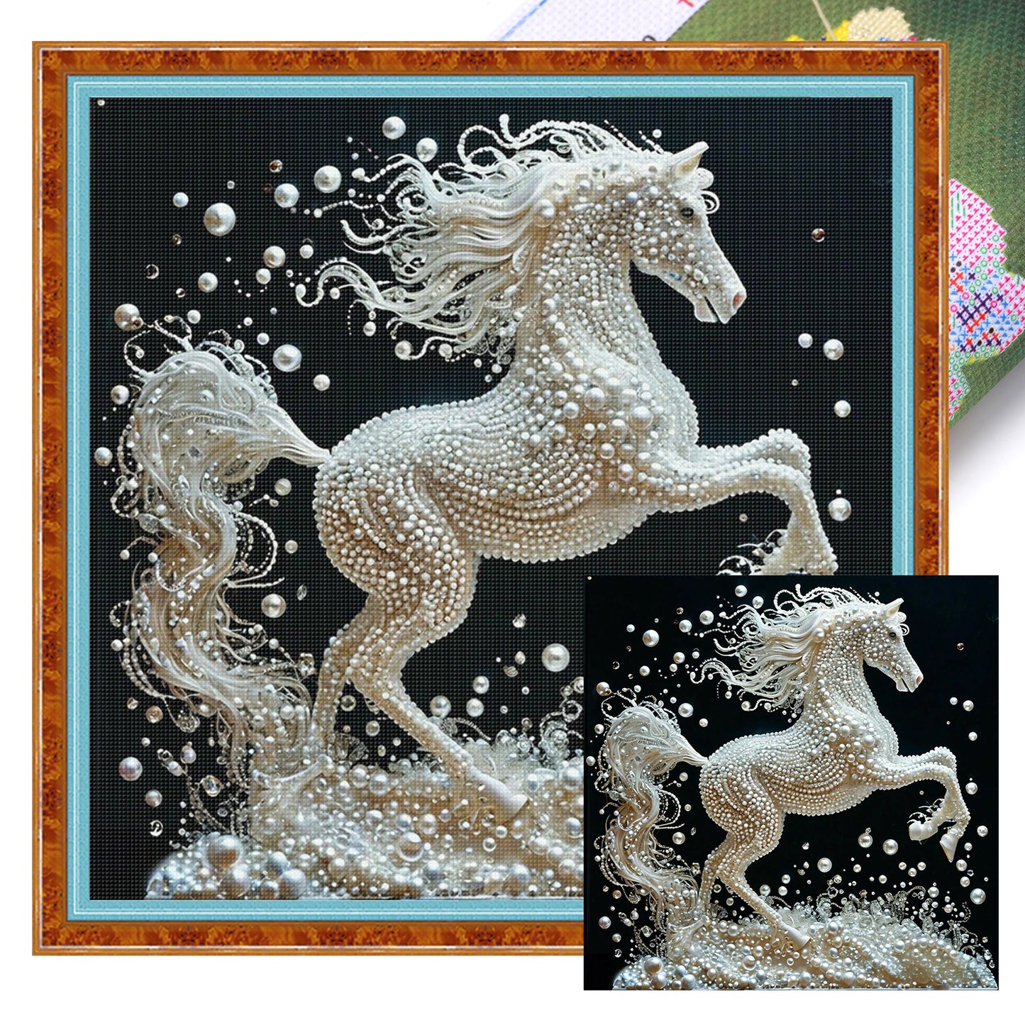 Pearl Horse - Full 11CT Stamped Cross Stitch 40x40CM - Huacan