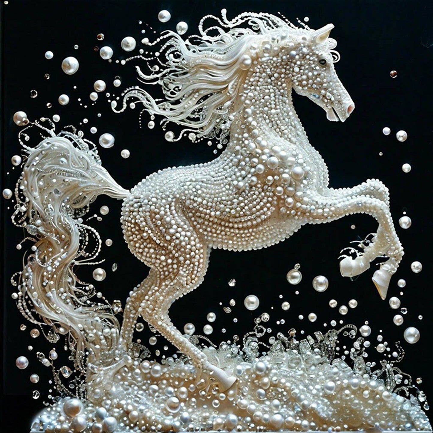 Pearl Horse - Full 11CT Stamped Cross Stitch 40x40CM - Huacan