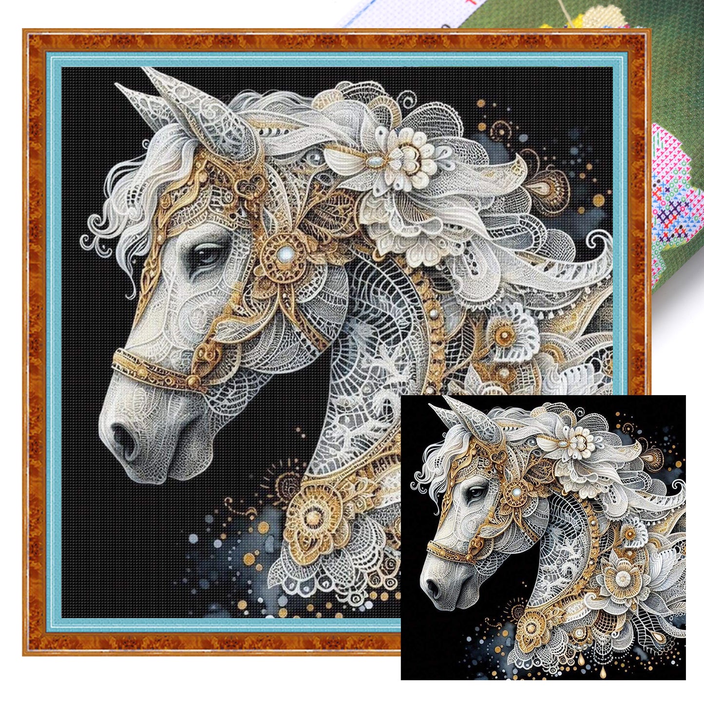Lace Horse - Full 11CT Stamped Cross Stitch 40x40CM - Huacan