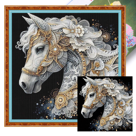 Lace Horse - Full 11CT Stamped Cross Stitch 40x40CM - Huacan