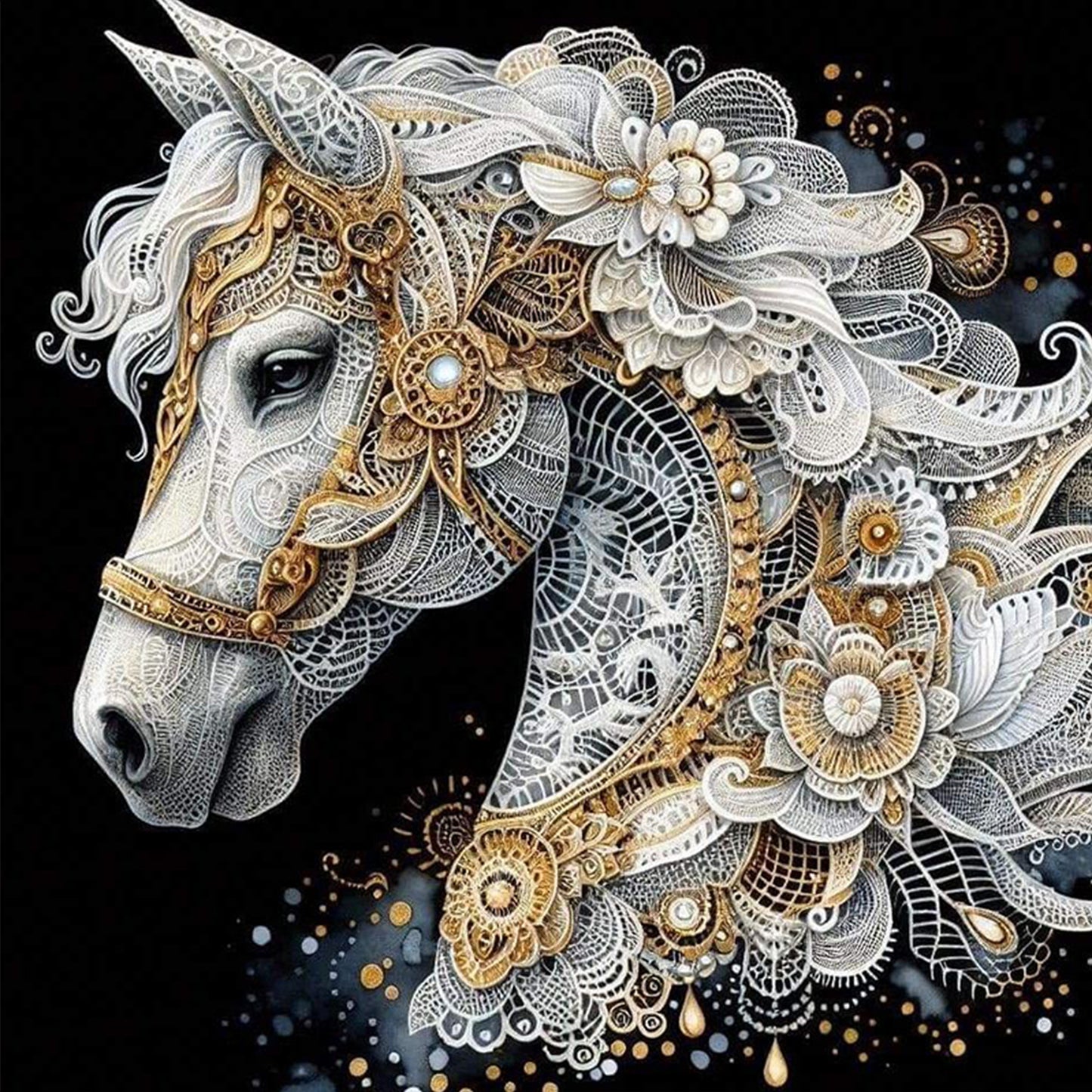 Lace Horse - Full 11CT Stamped Cross Stitch 40x40CM - Huacan