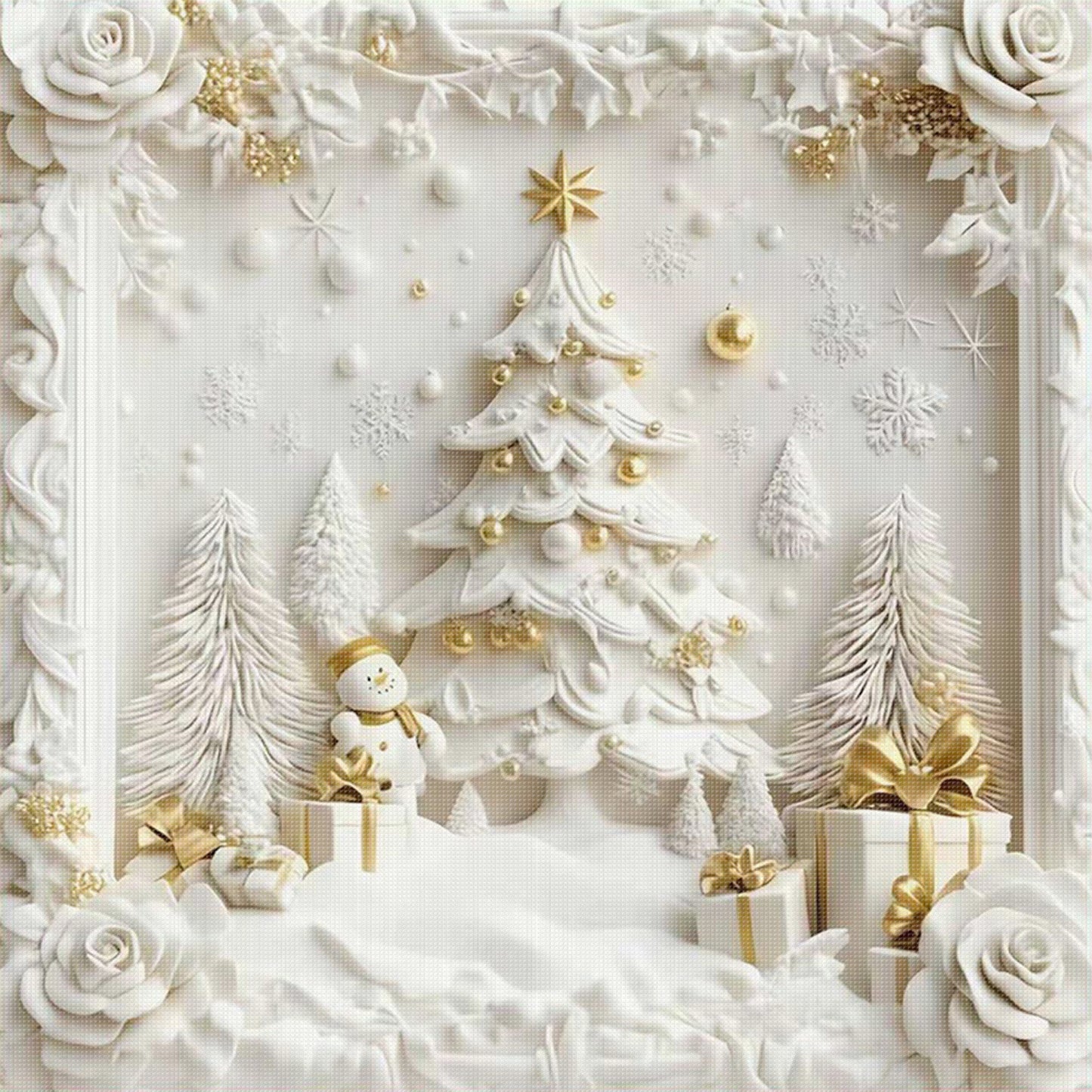 Christmas Tree - Full 11CT Stamped Cross Stitch 40x40CM - Huacan