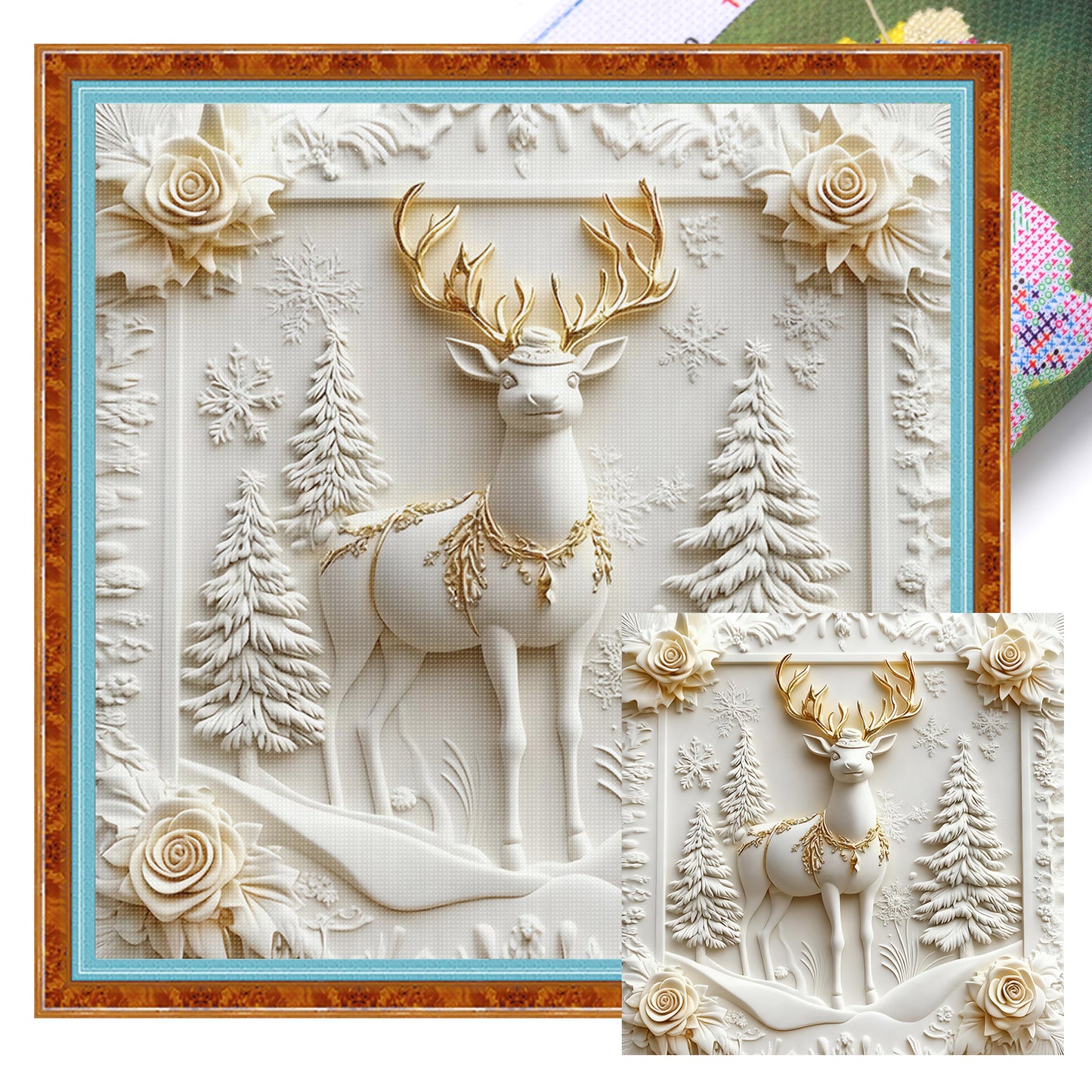 Christmas Elk - Full 11CT Stamped Cross Stitch 40x40CM - Huacan