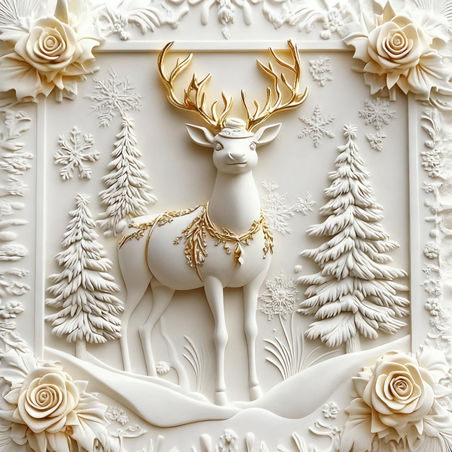 Christmas Elk - Full 11CT Stamped Cross Stitch 40x40CM - Huacan