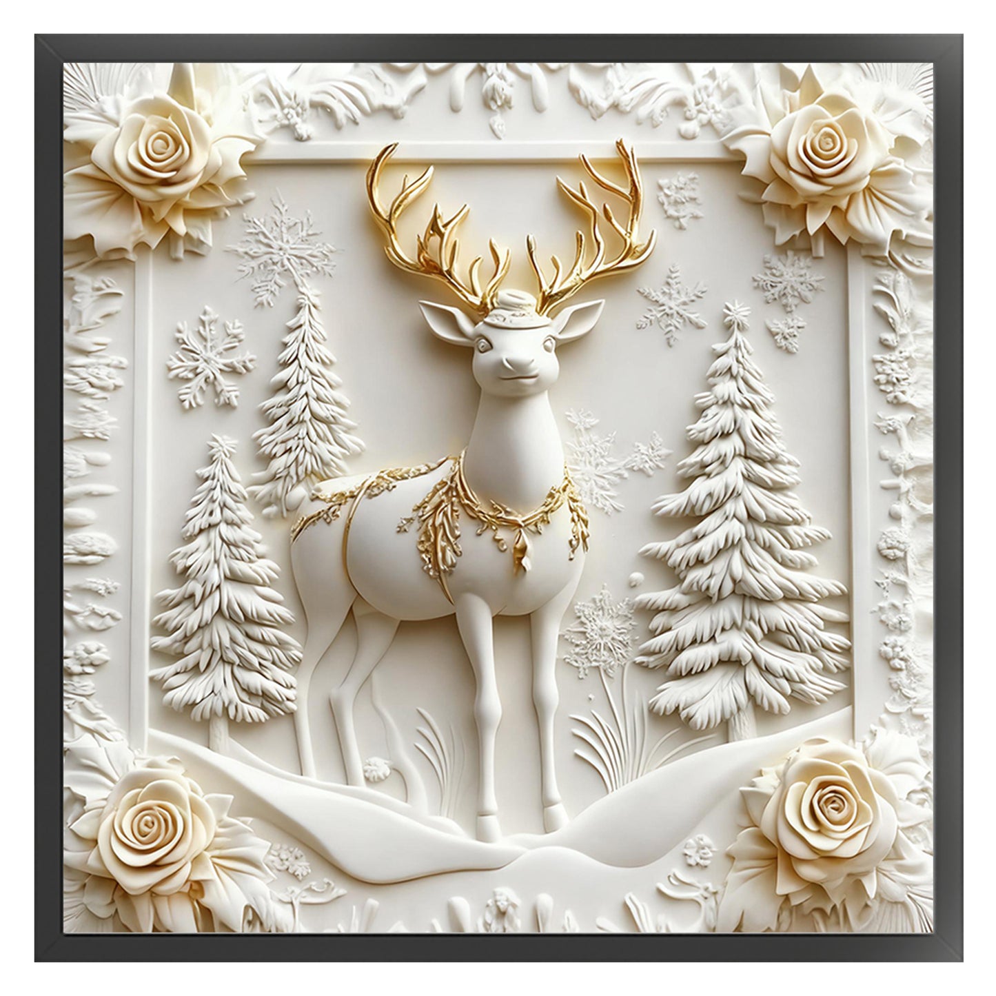 Christmas Elk - Full 11CT Stamped Cross Stitch 40x40CM - Huacan