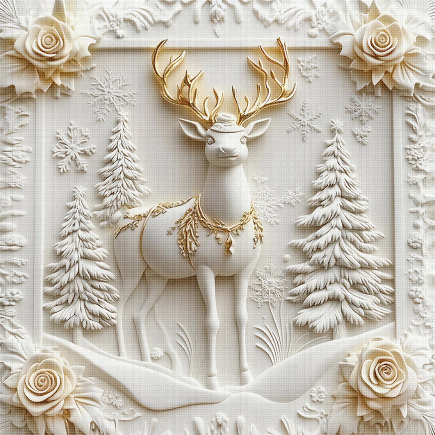 Christmas Elk - Full 11CT Stamped Cross Stitch 40x40CM - Huacan