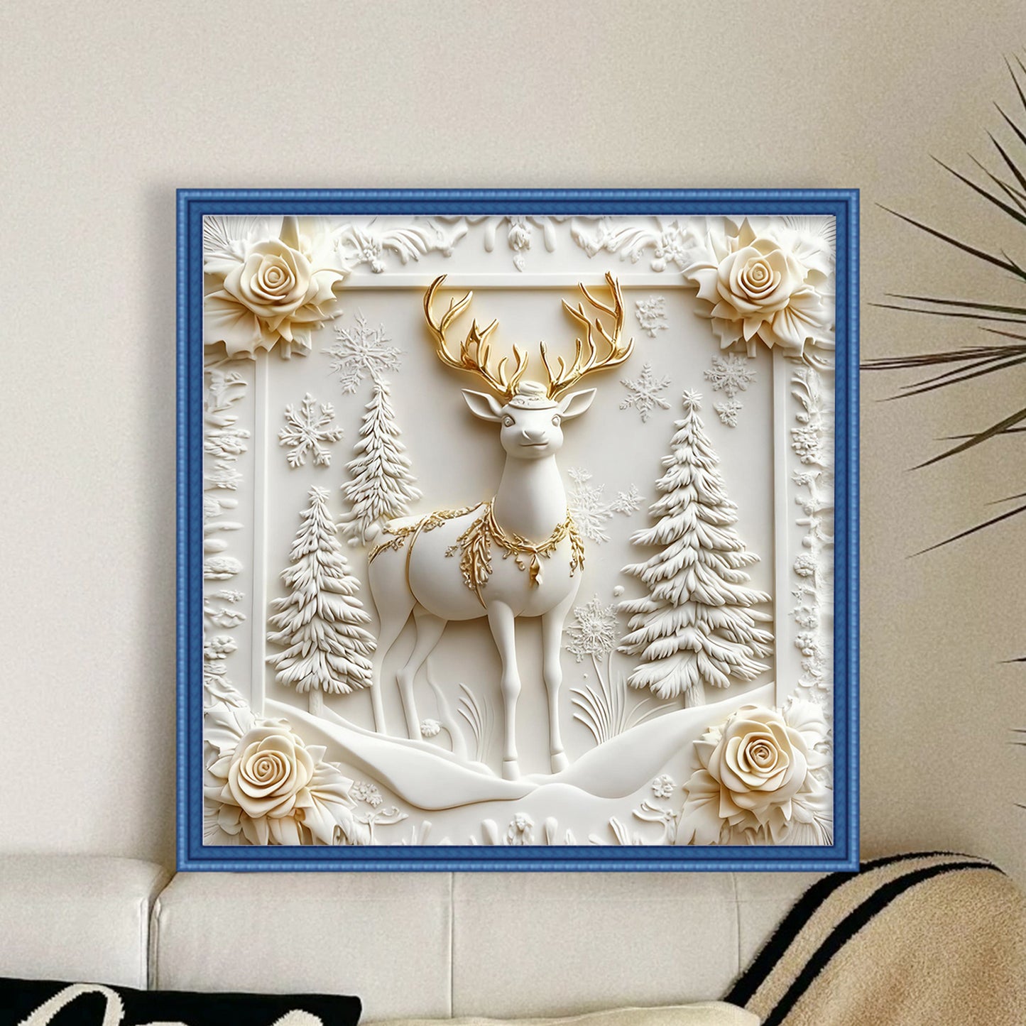 Christmas Elk - Full 11CT Stamped Cross Stitch 40x40CM - Huacan