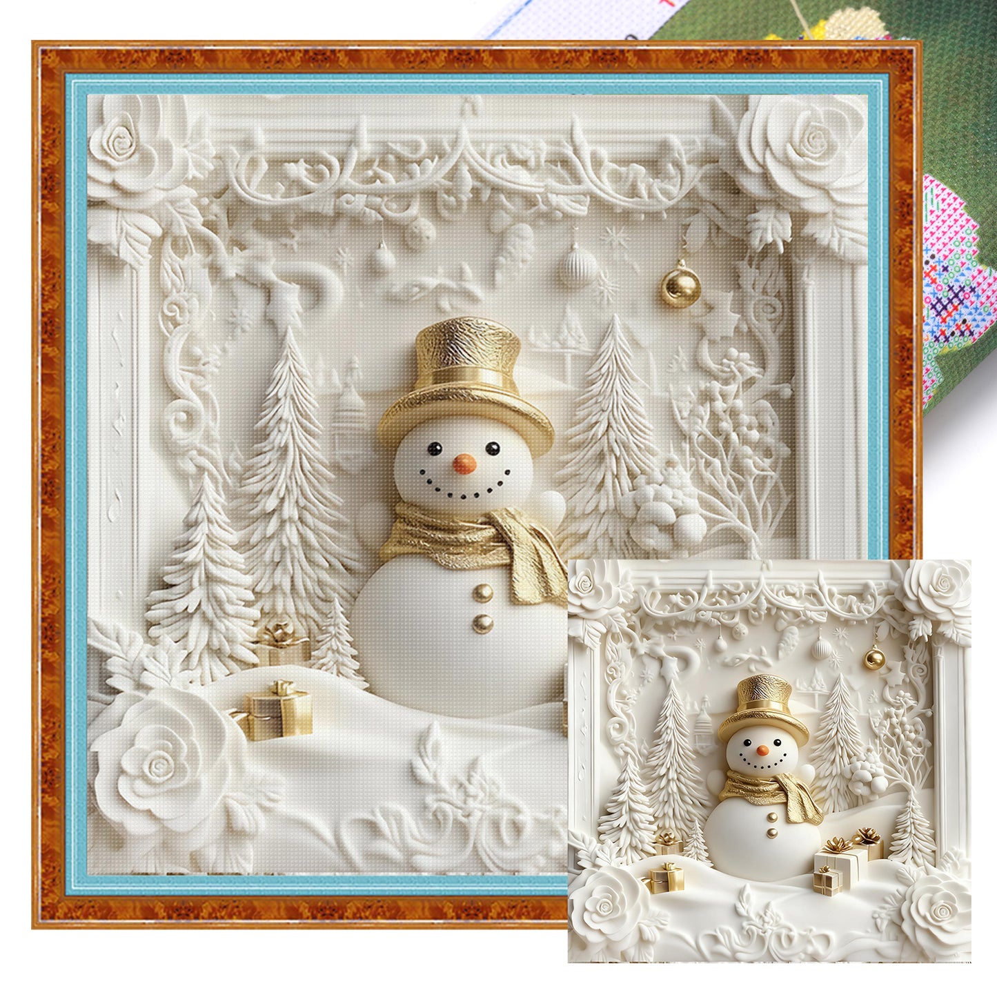Christmas Snowman - Full 11CT Stamped Cross Stitch 40x40CM - Huacan