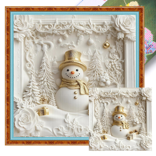Christmas Snowman - Full 11CT Stamped Cross Stitch 40x40CM - Huacan