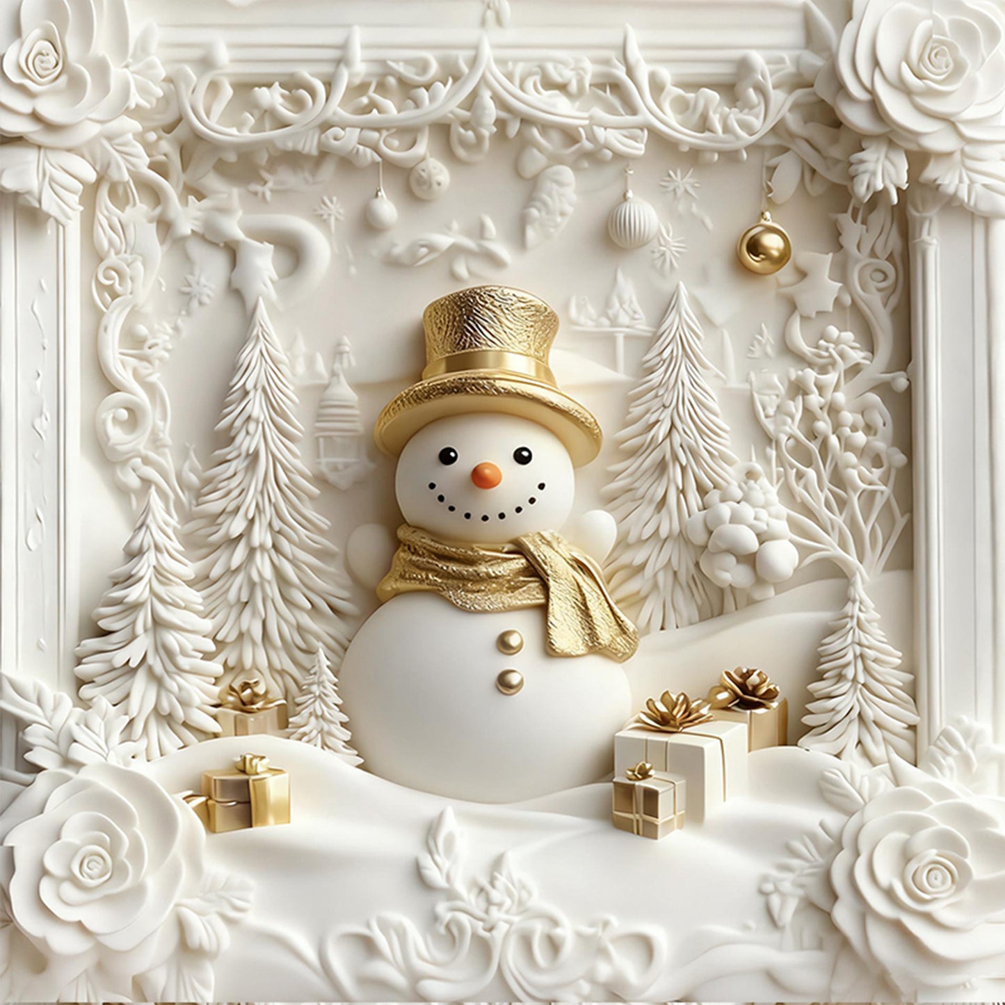 Christmas Snowman - Full 11CT Stamped Cross Stitch 40x40CM - Huacan