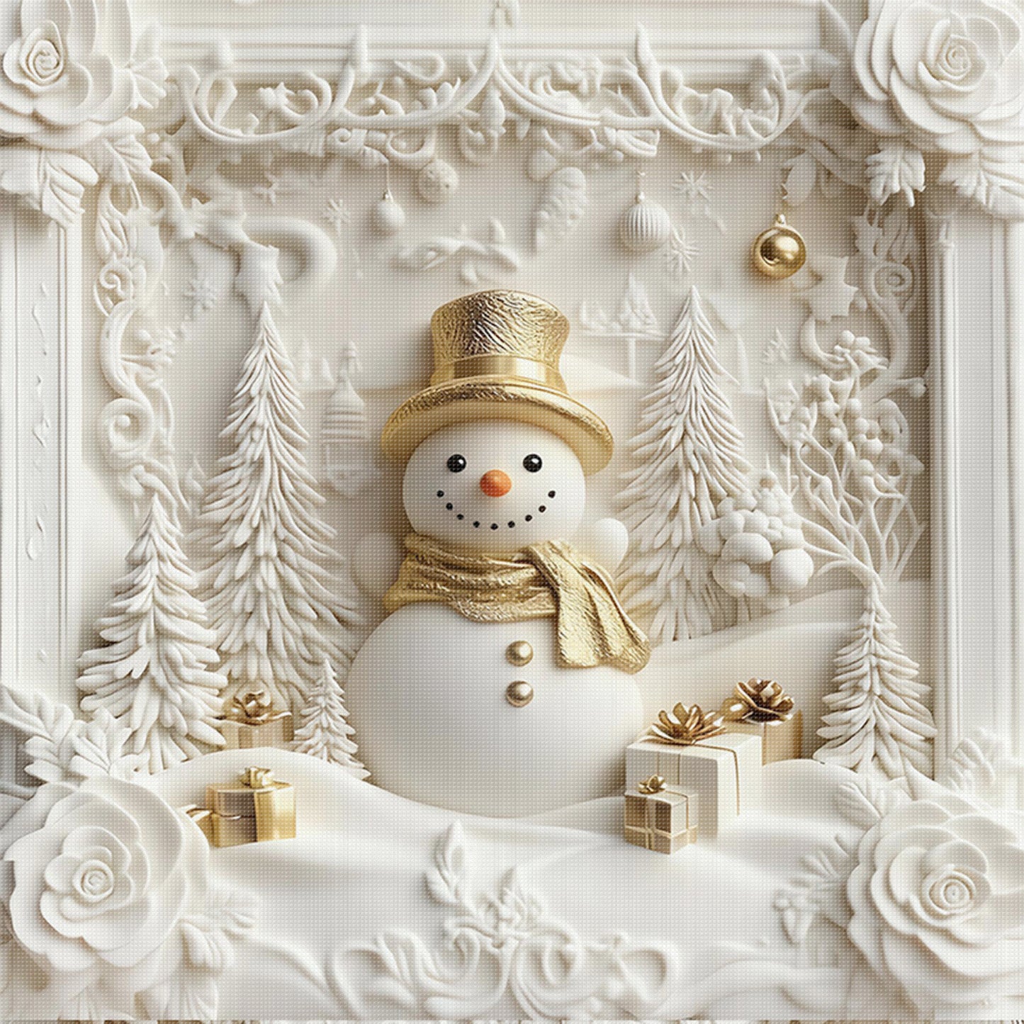 Christmas Snowman - Full 11CT Stamped Cross Stitch 40x40CM - Huacan