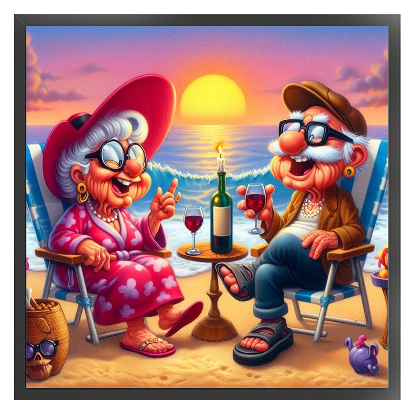 Grandma And Grandpa On The Beach - Full 11CT Stamped Cross Stitch 40x40CM - Huacan