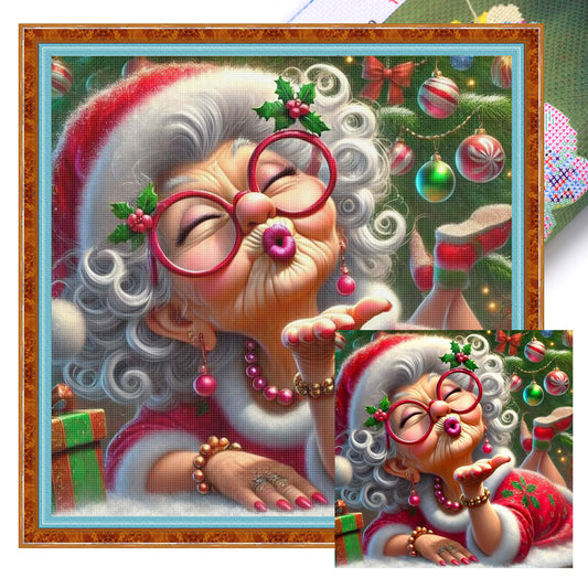 Christmas Grandma - Full 11CT Stamped Cross Stitch 40x40CM - Huacan