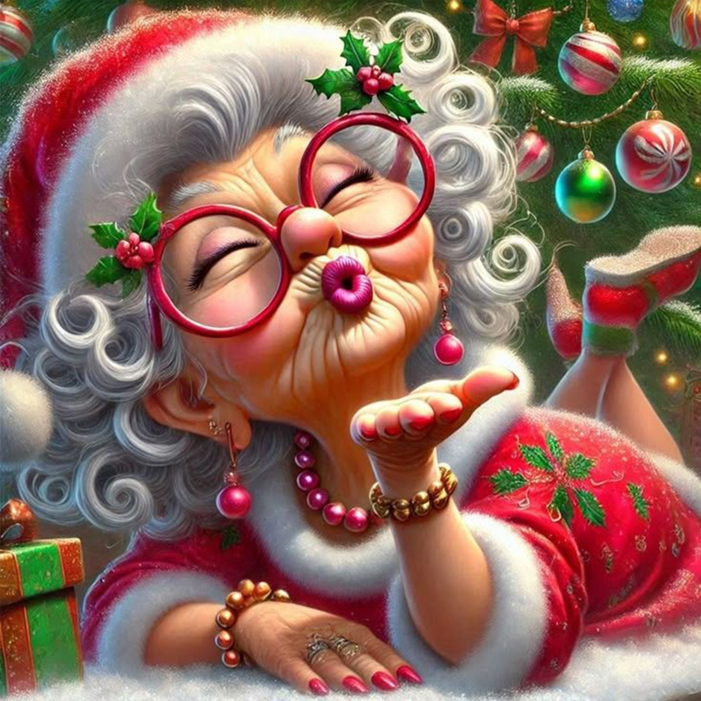 Christmas Grandma - Full 11CT Stamped Cross Stitch 40x40CM - Huacan
